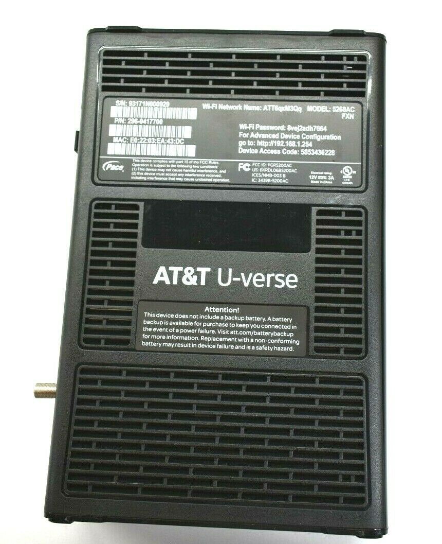 AT&T Uverse Pace 5268AC Gateway Wifi Wireless Modem Router