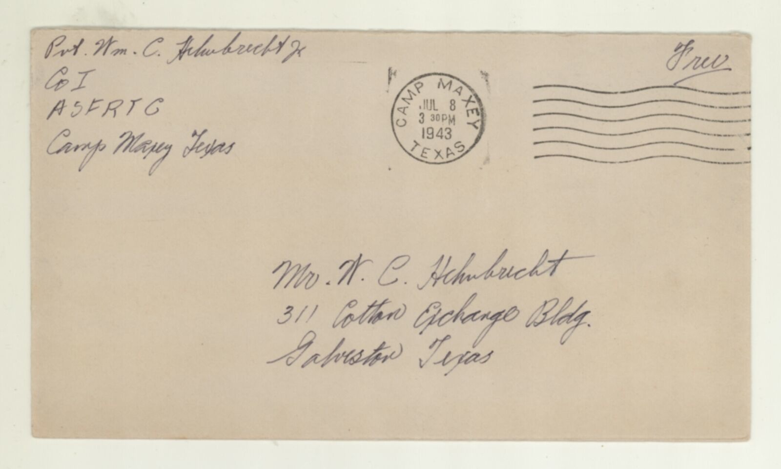 1943 WWII Free Frank Mail w/ US Navy Stars Postmark; Camp Maxey TX ...