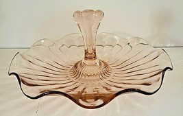 ANCHOR HOCKING PINK DEPRESSION GLASS TIDBIT TRAY FLUTED - $26.77