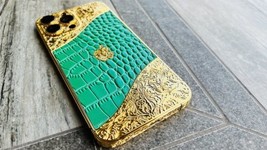 Custom 24k Gold Apple iPhone 13 Pro Max with Green Leather Engraved 1TB Unlocked - $4,274.05