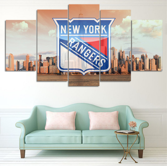 Framed 5 Piece New York Rangers 4 Hockey Canvas Art Wall ...
