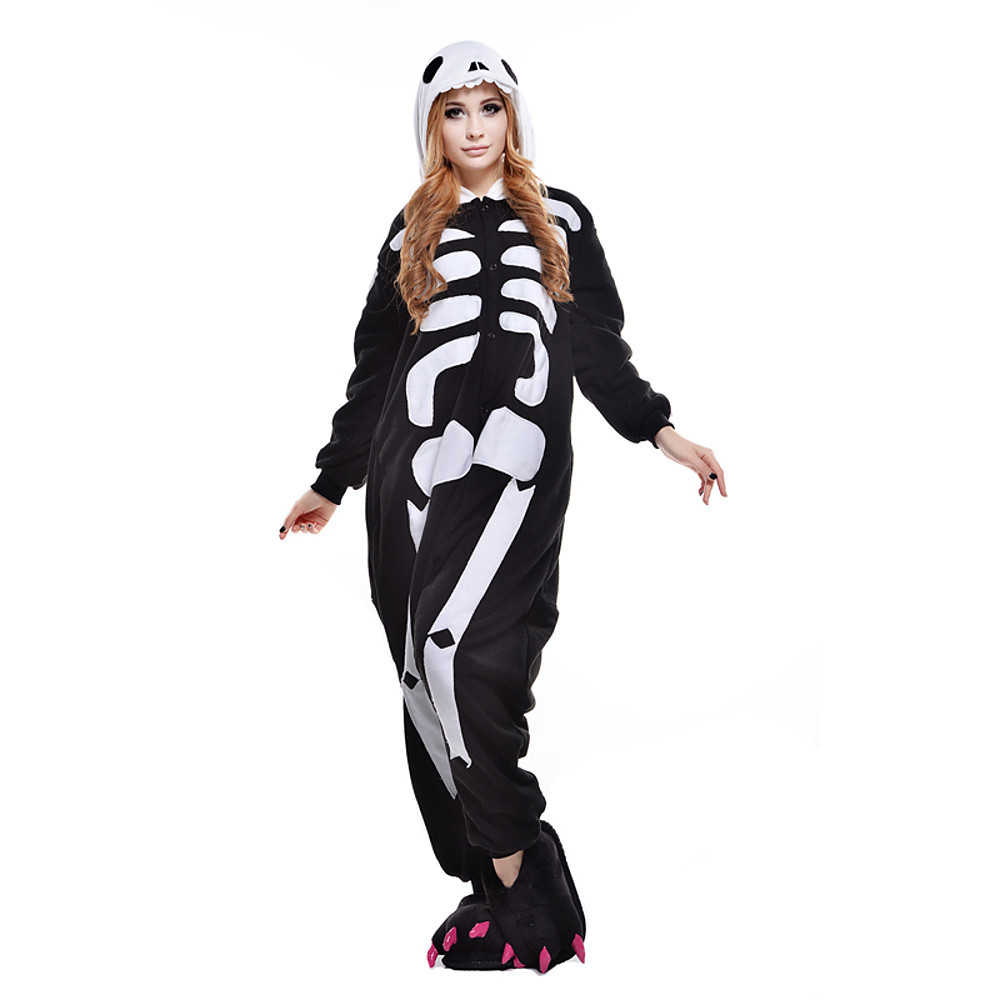 Adults' Kigurumi Pajamas Skeleton Ghost Onesie Pajamas Polar Fleece ...