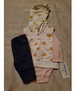 Baby Girls Carter&#39;s 3 Piece Vest Hoodie Shirt Leggings Set Size NB  NWT - $15.84