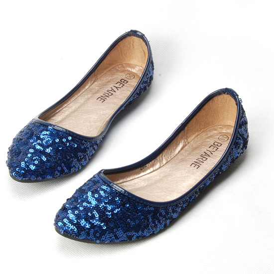 Women Sequin Blue Wedding/Bridal Ballet FlatS Shoes US Size 5.5,6,7,7.5,8,8.5,9