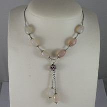 .925 SILVER RHODIUM NECKLACE WITH PINK AGATE AND SPHERE WITH PURPLE CRYSTALS image 1