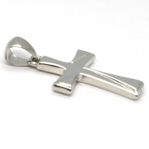 18K WHITE GOLD SQUARE ONDULATE CROSS, 3 CM, 1.2 INCHES, BRIGTH, MADE IN ITALY image 1