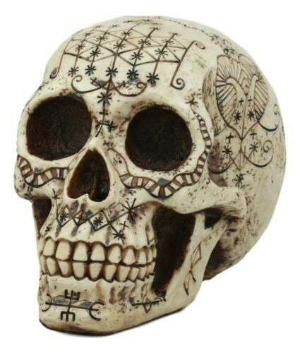 Ebros Haitian Ancient Voodoo Love Spells Talisman Tattoo Skull Statue 8.5L