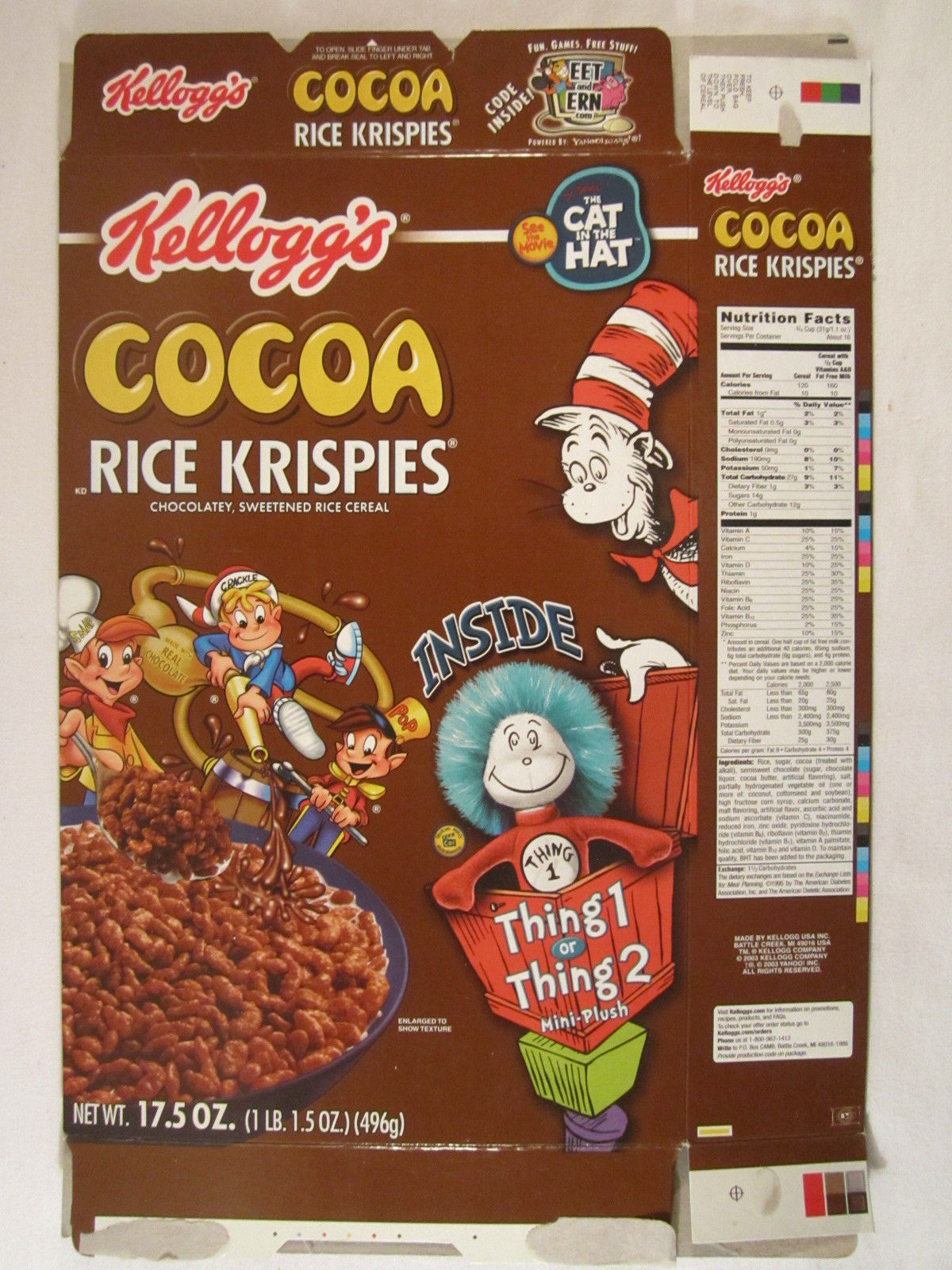 MT KELLOGS Cereal Box 2003 Cocoa Rice Krispies 17.5oz CAT IN THE HAT ...