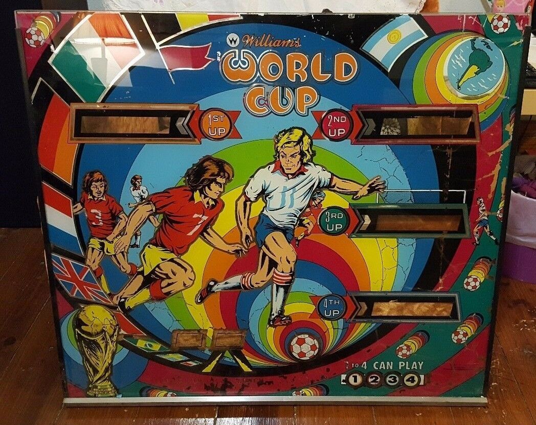 1978 Williams WORLD CUP Pinball Backglass Back Glass 25.5" X 28.5
