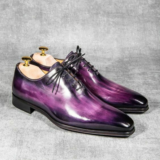 Handmade Hommes Toute Coupe Violet Patine Oxford Chaussures de Luxe ...