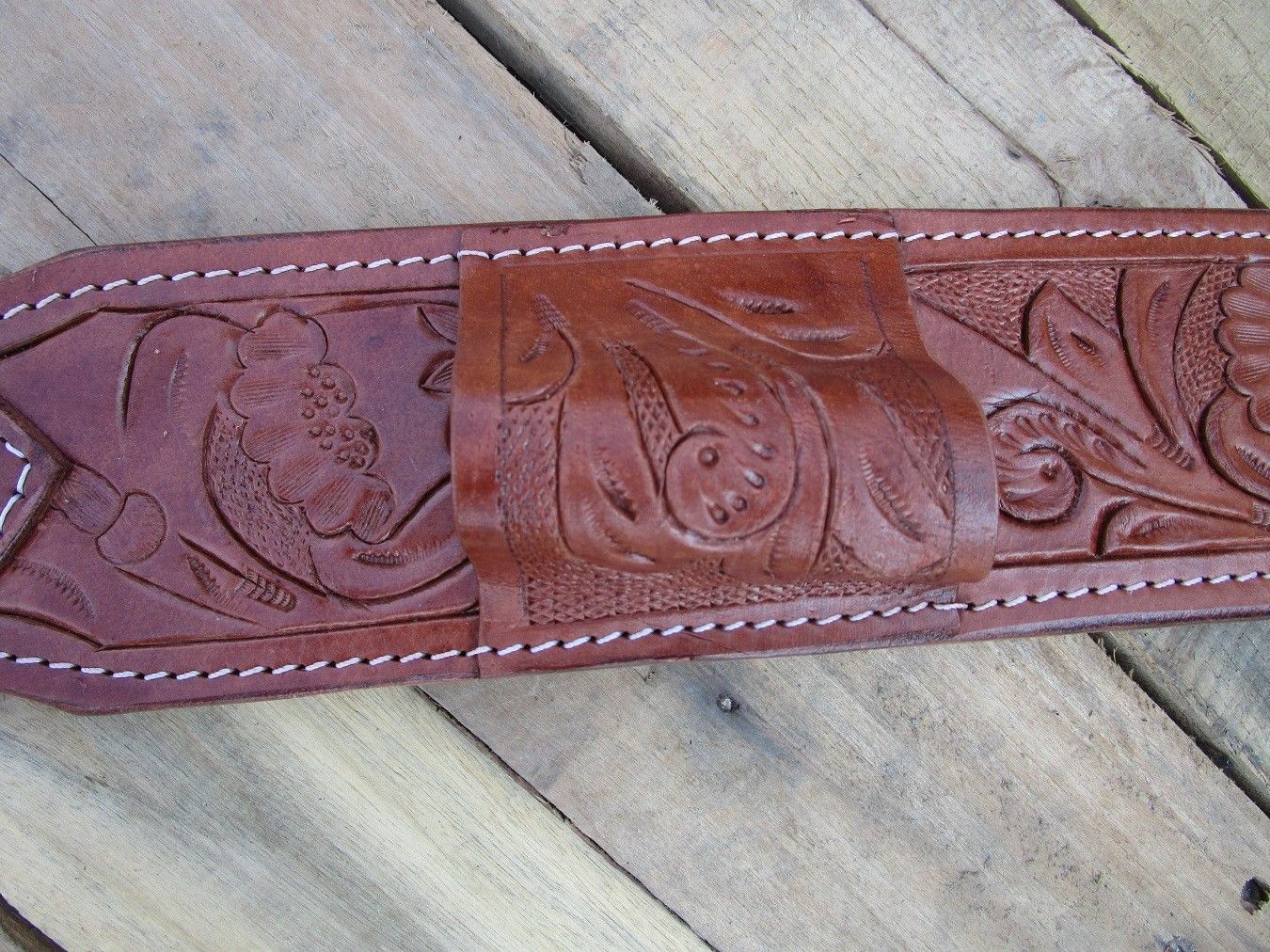 FLORAL TOOLED LEATHER BACK CINCH FLANK BILLET WESTERN HORSE GIRTH REAR ...