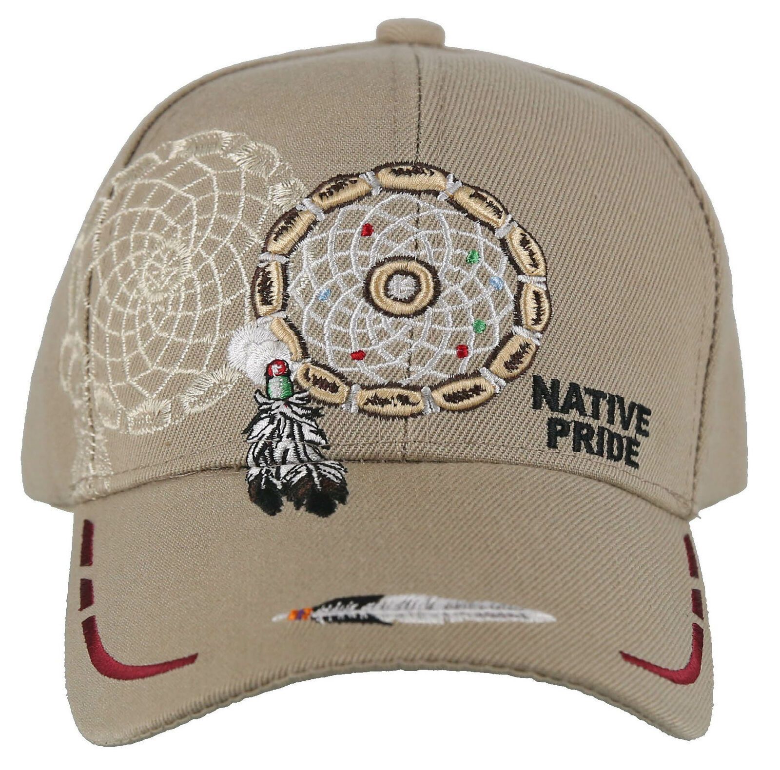 NATIVE PRIDE DREAM CATCHER FEATHER BALL CAP HAT TAN Men's Hats