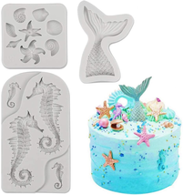 Mermaid Theme Cake Fondant Mold - Seahorse Seashell Starfish Mermaid Tai... - $15.07