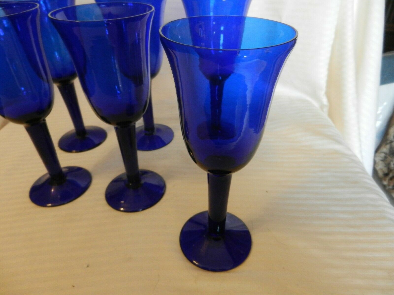 Vintage Set Of 6 Cobalt Blue Crystal Stem Wine Glasses 7 625 Tall Cobalt