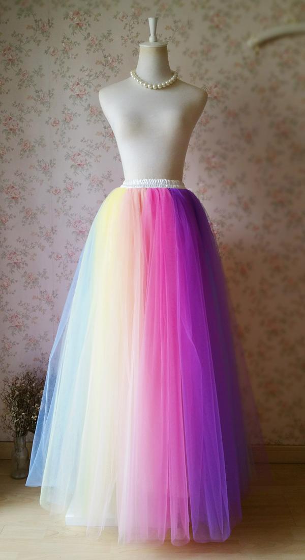 Adult Rainbow Tulle Skirt Multi Colored Long Rainbow Tutu Skirts Plus Size Womens Clothing 