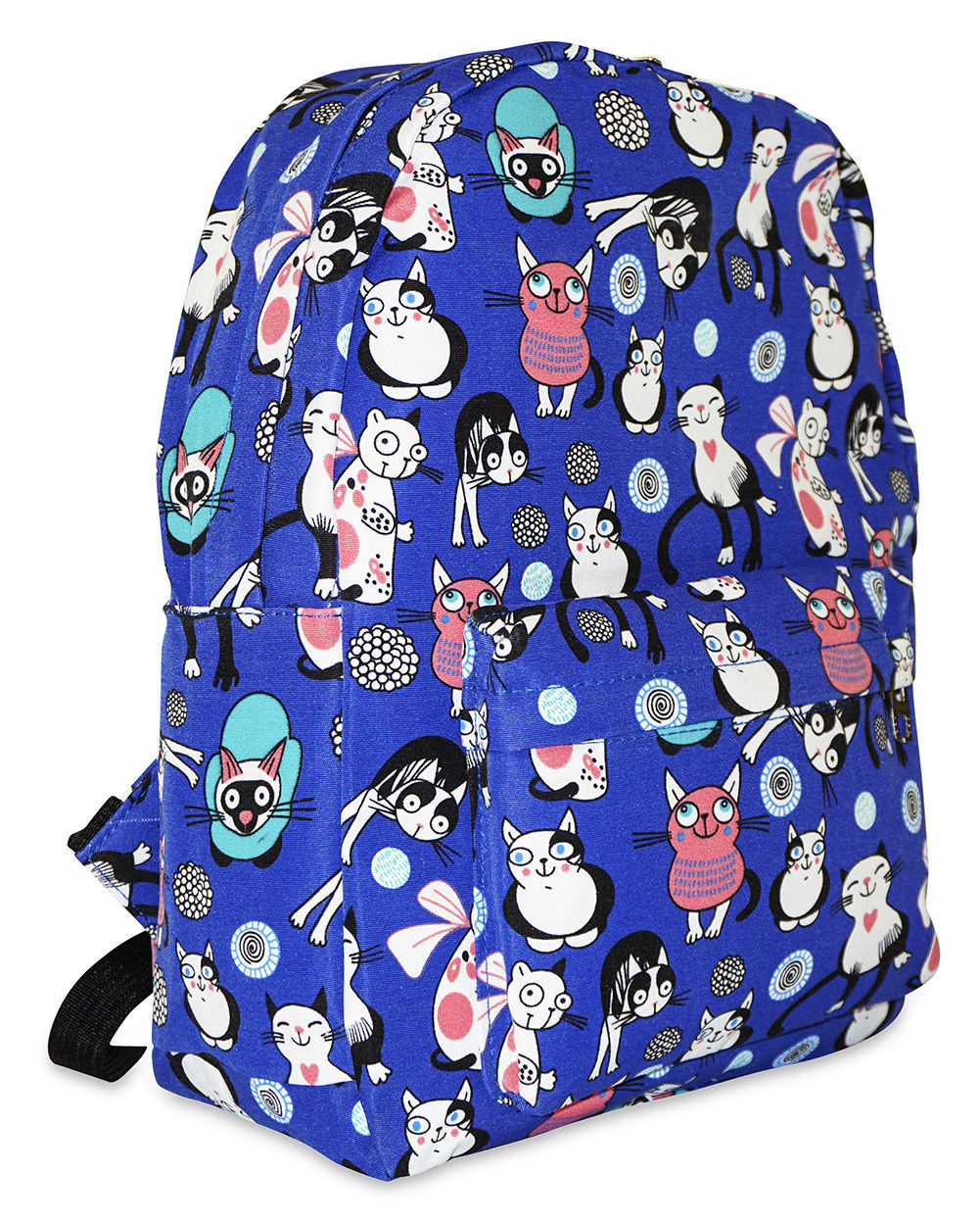 Blue Cat Kitty Kitten School Canvas Backpack Large Girls Kids - Backpacks
