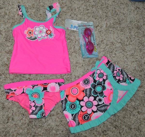 Girls Swimsuit ZeroXposur 4 Pc Pink Tankini Bikini Skirt Goggles Set $42-sz 4 - $17.82