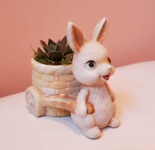 Vintage Rabbit Planter with Succulent, Bunny with Cart Pot, MCM, Price Products image 1