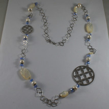 .925 SILVER RHODIUM NECKLACE WITH BLUE CRISTALS, WHITE PEARLS, MOTHER OF PEARL image 2