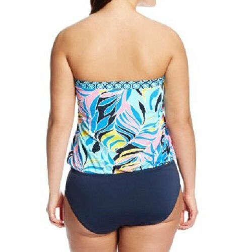 Anne Cole One Piece Swimsuit Sz 2x Blue Multi Hawaiian Blouson Swimwear 14po025 Swimwear 2704