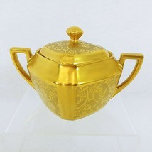 Square Sugar Bowl with Lid Gold Encrusted Rose and Daisy Pattern 1282 Vi... - $34.02