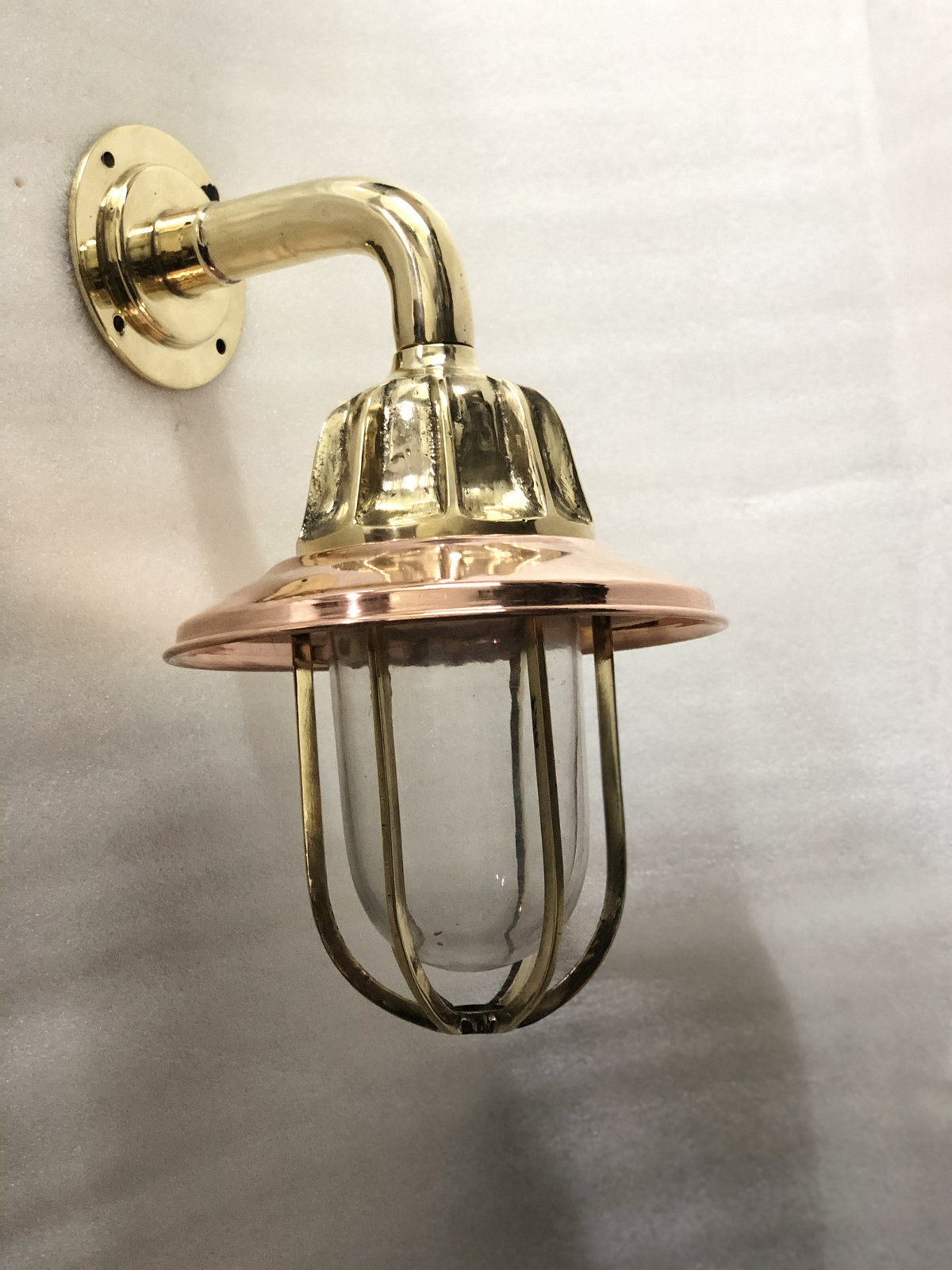 Nautical House Styling Custom Design Brass Ship Wall Light with Copper Shade