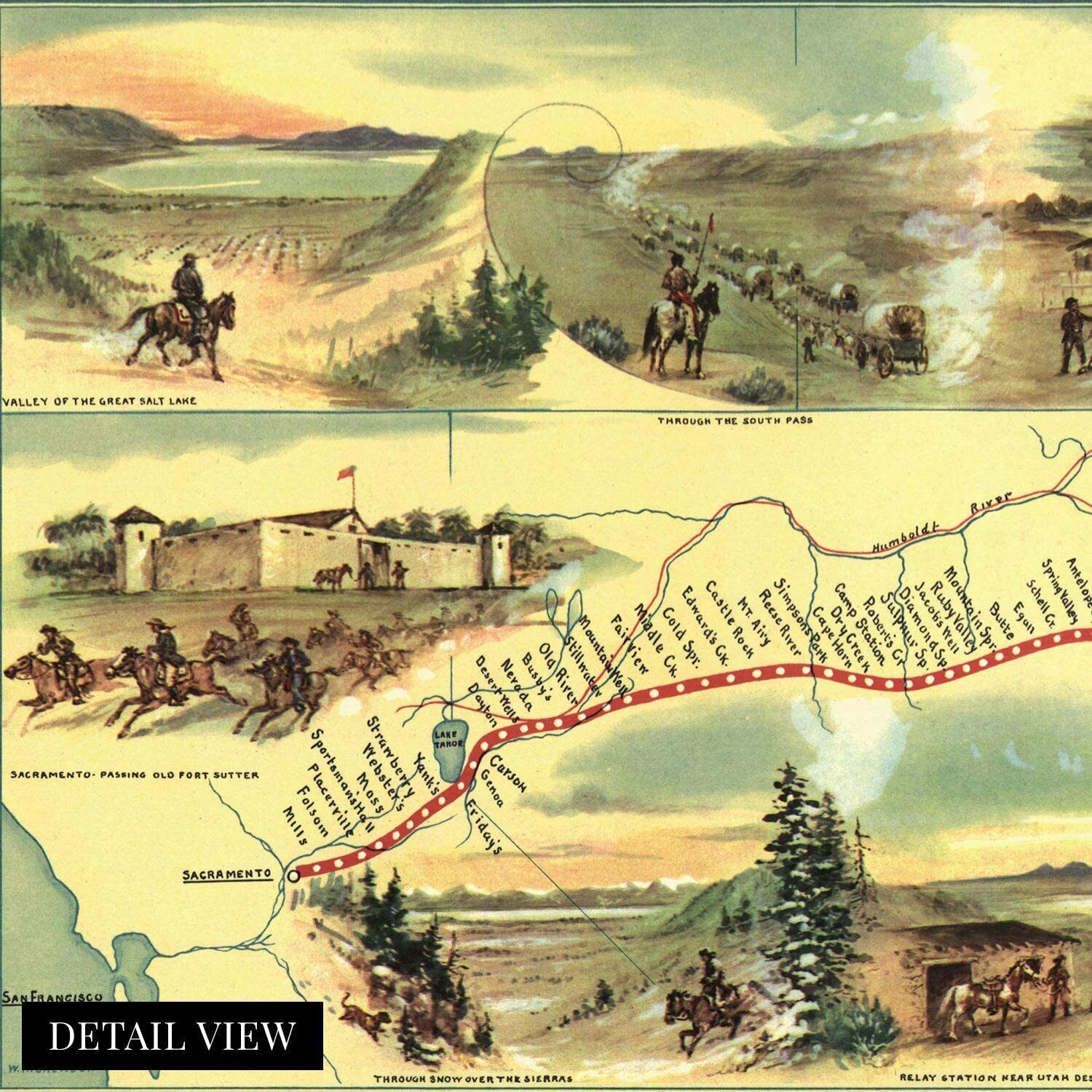 1960 Pony Express Map Print - Vintage Pony Express Trail Route Wall Art ...