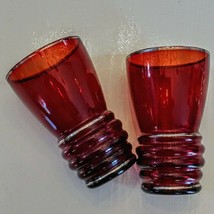 Royal Ruby Juice Glass Ribbed Red Depression 5 oz Gold Edge Beverage Tum... - $19.78