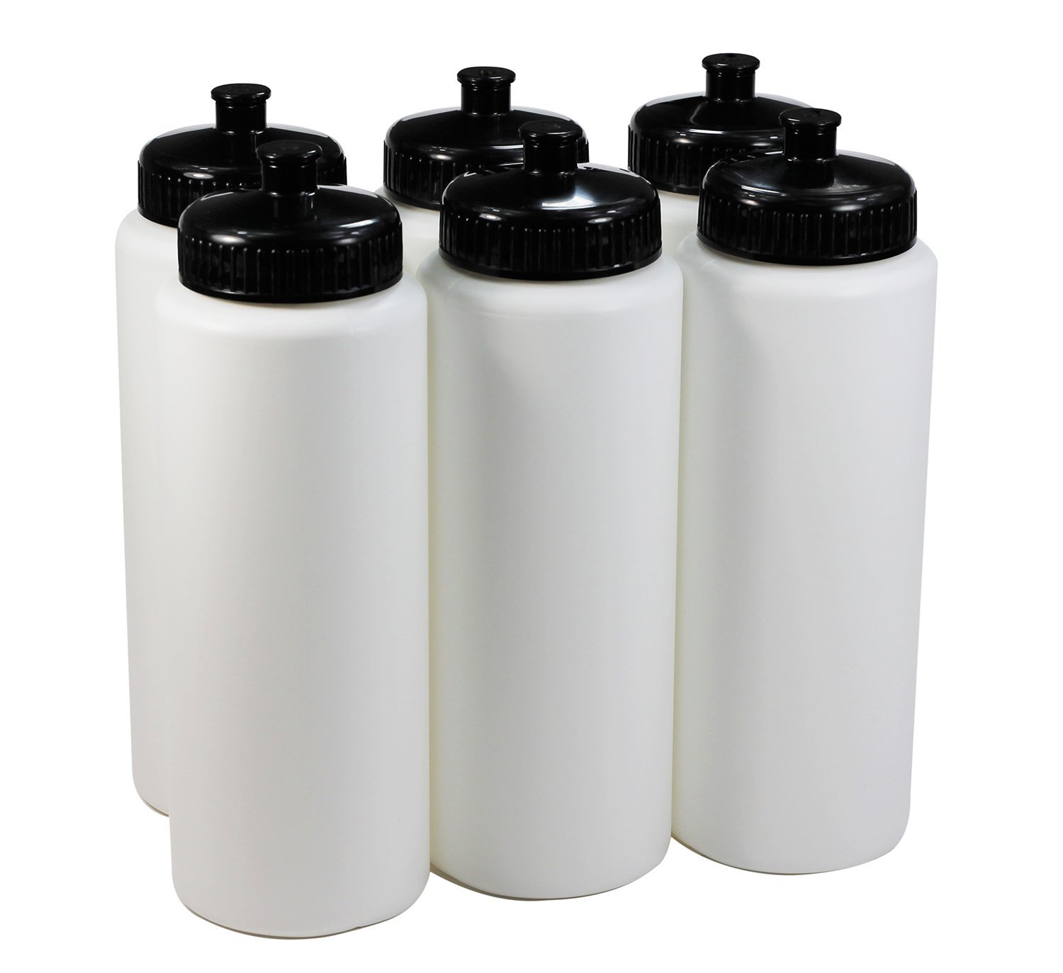 Sports Squeeze Plastic Water Bottles Push/Pull Cap Wide Mouth Pack of 6