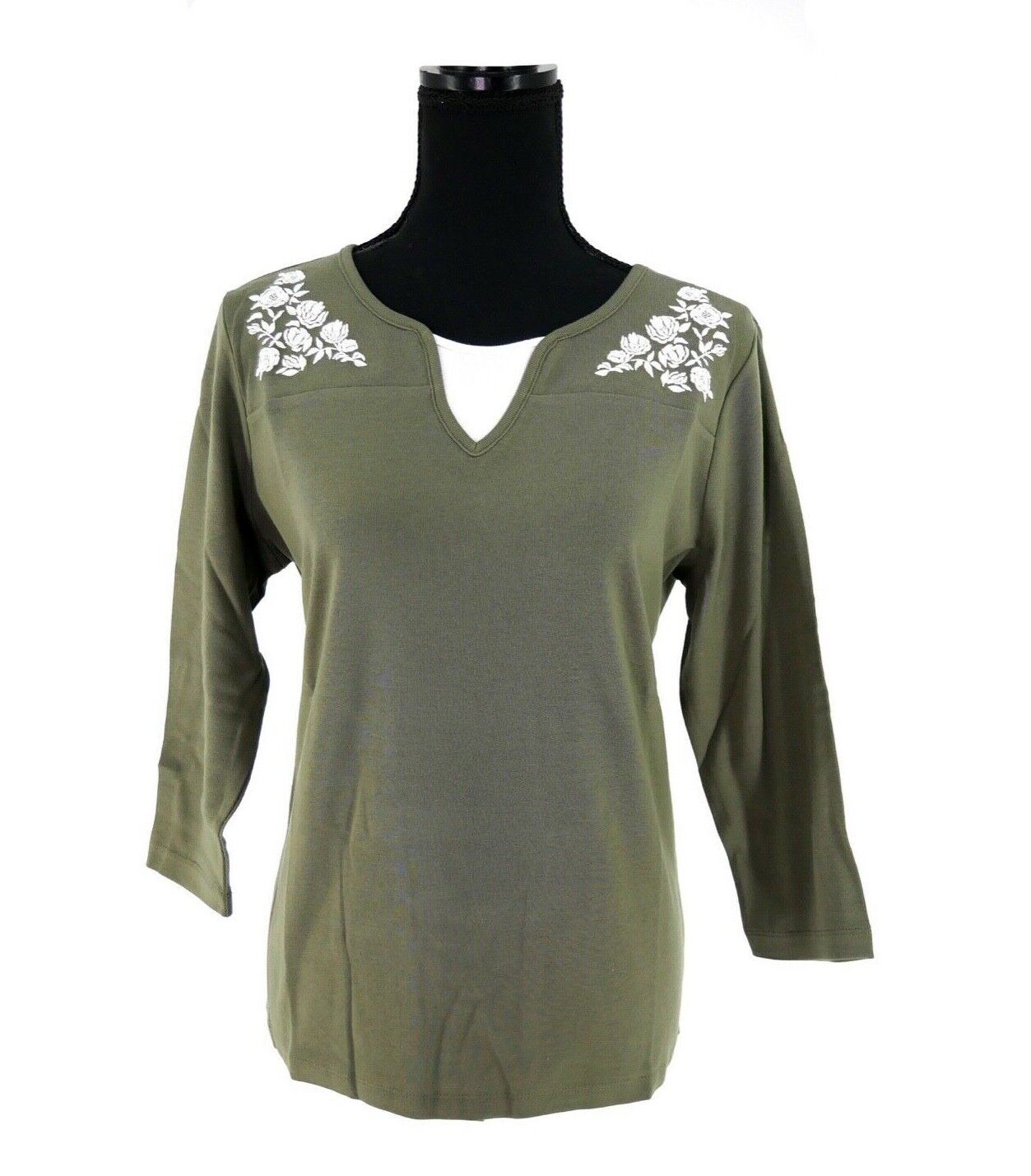 Women's Embroidered Cotton Layered-Look Top Karen Scott Size P/L