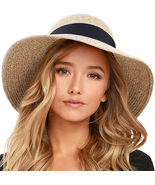 Womens Beach Sun Straw Hat UV UPF50 Travel Foldable Brim Summer UV Hat - $41.71