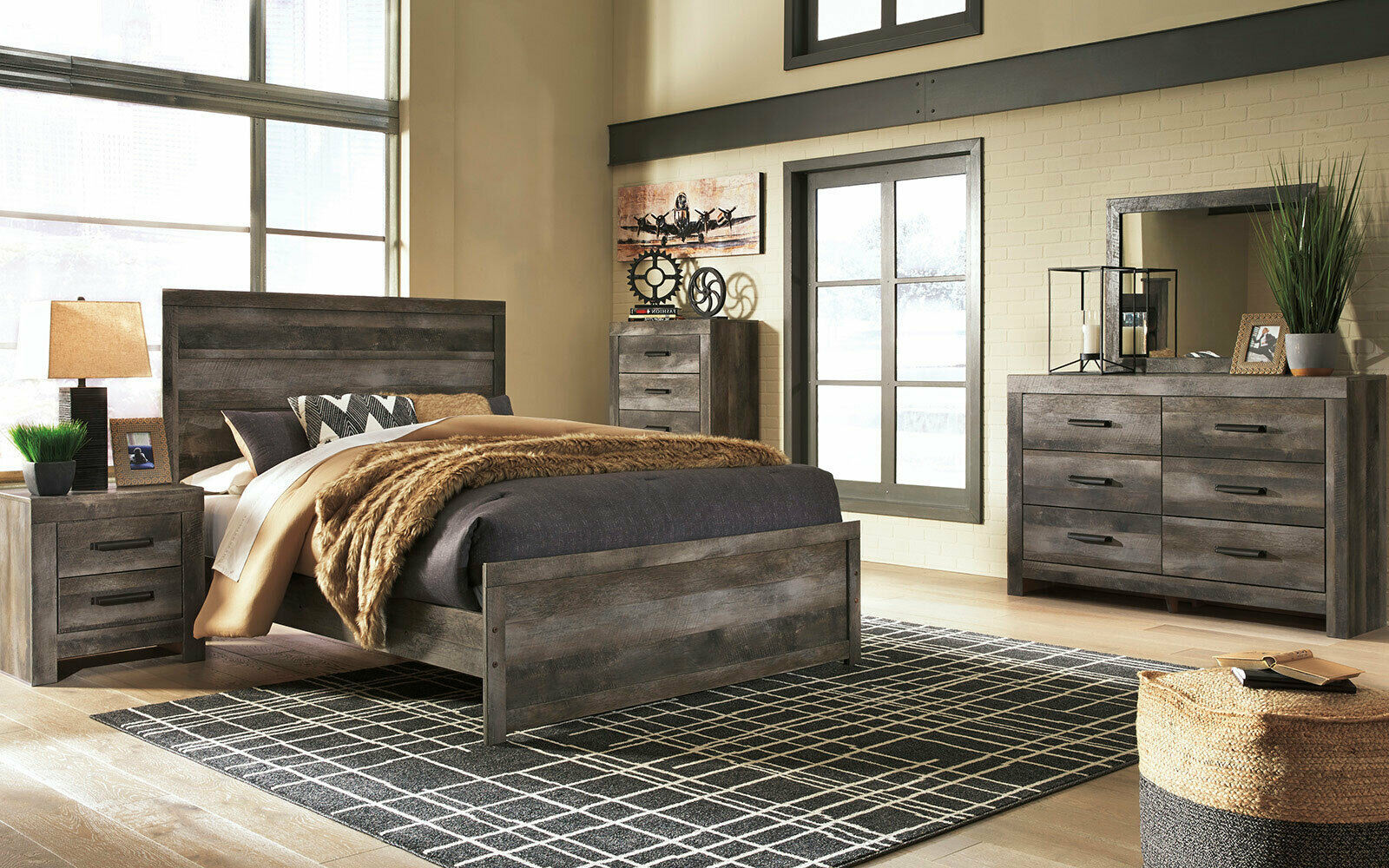 bedroom color schemes with gray rustic furniture
