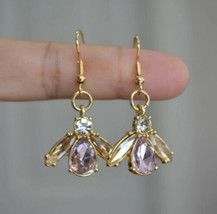 Handmade Pink crystal Bee gold plated Dangle Earring - $9.99