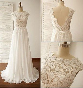 Sexy V Backless Appliques Lace Wedding Dresses with Sash