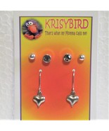 3 pair Earrings Silver tone Hearts Clear Studs and Silver Ball studs - $4.00