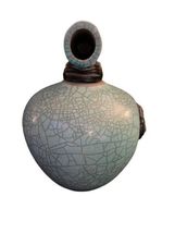 Matthew Lovein Wish Keeper Ceramic Sculpture Jade Crackle Teal Pottery 11x9" image 11