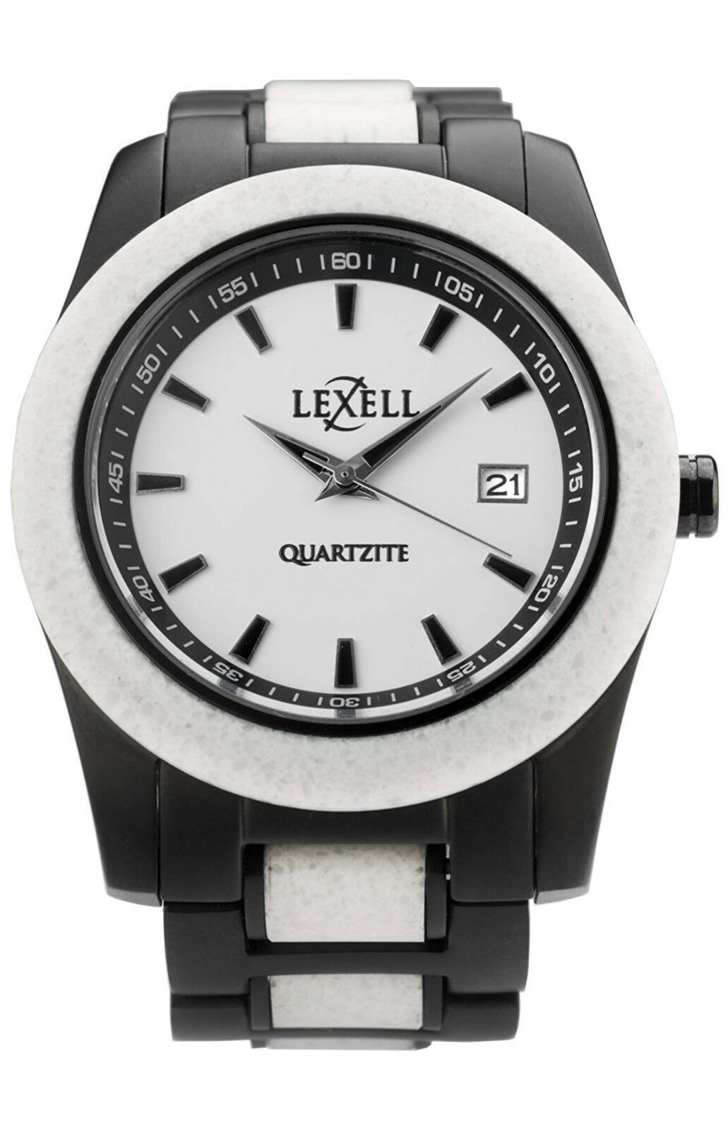 Lexell Genuine White Quartzite Mens Stone Watch with Black Stainless