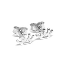 18K WHITE GOLD EARRINGS, FLAT MINI CROWN, 0.2 INCHES, BUTTERFLY CLOSURE image 1
