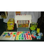 Vintage Fisher Price Little People Play Family School House/ bus - loaded  - $190.00