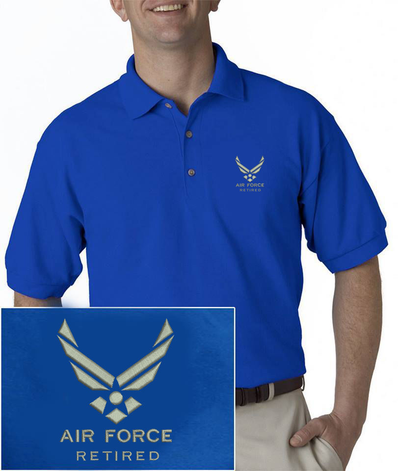 US AIR FORCE RETIRED EMBROIDERED ROYAL BLUE POLO SHIRT New USAF ...