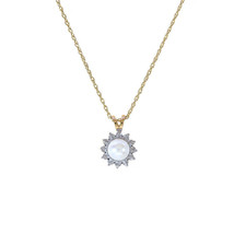 7mm Pearl With Diamond Accent Pendant Necklace 14K Yellow Gold - $246.51