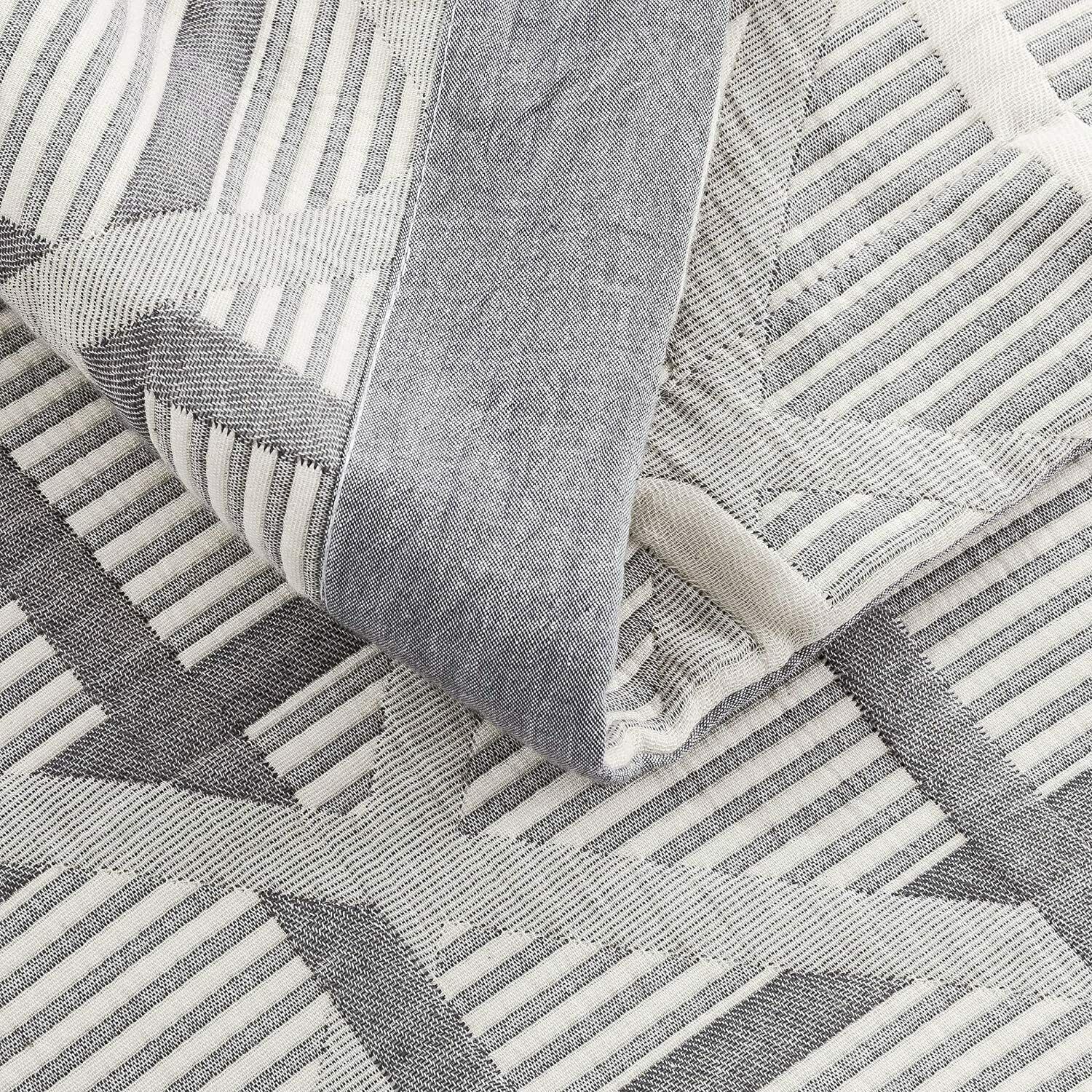 King Muslin Blanket Gray Cotton 106 x 92 Plaid Soft Shabby Chic Blanket