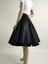 BLACK Knee Length Pleated Skirt A-line Black Taffeta Pleated Party Skirt Outfit image 3