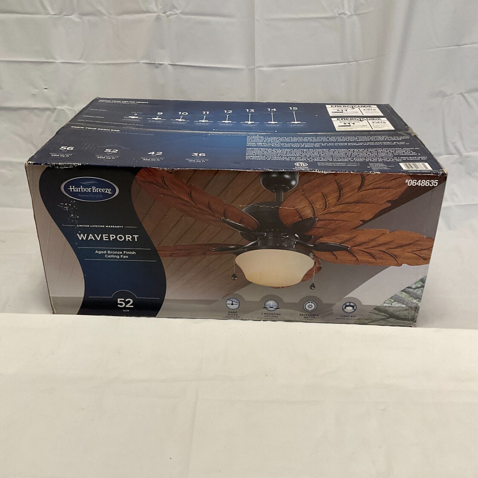 Harbor Breeze Waveport 52" Aged Bronze Finish Ceiling Fan 0648635 NEW