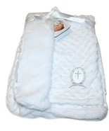Blankets and Beyond Christening Gift Blanket, White with Silver Cross Ap... - $25.64