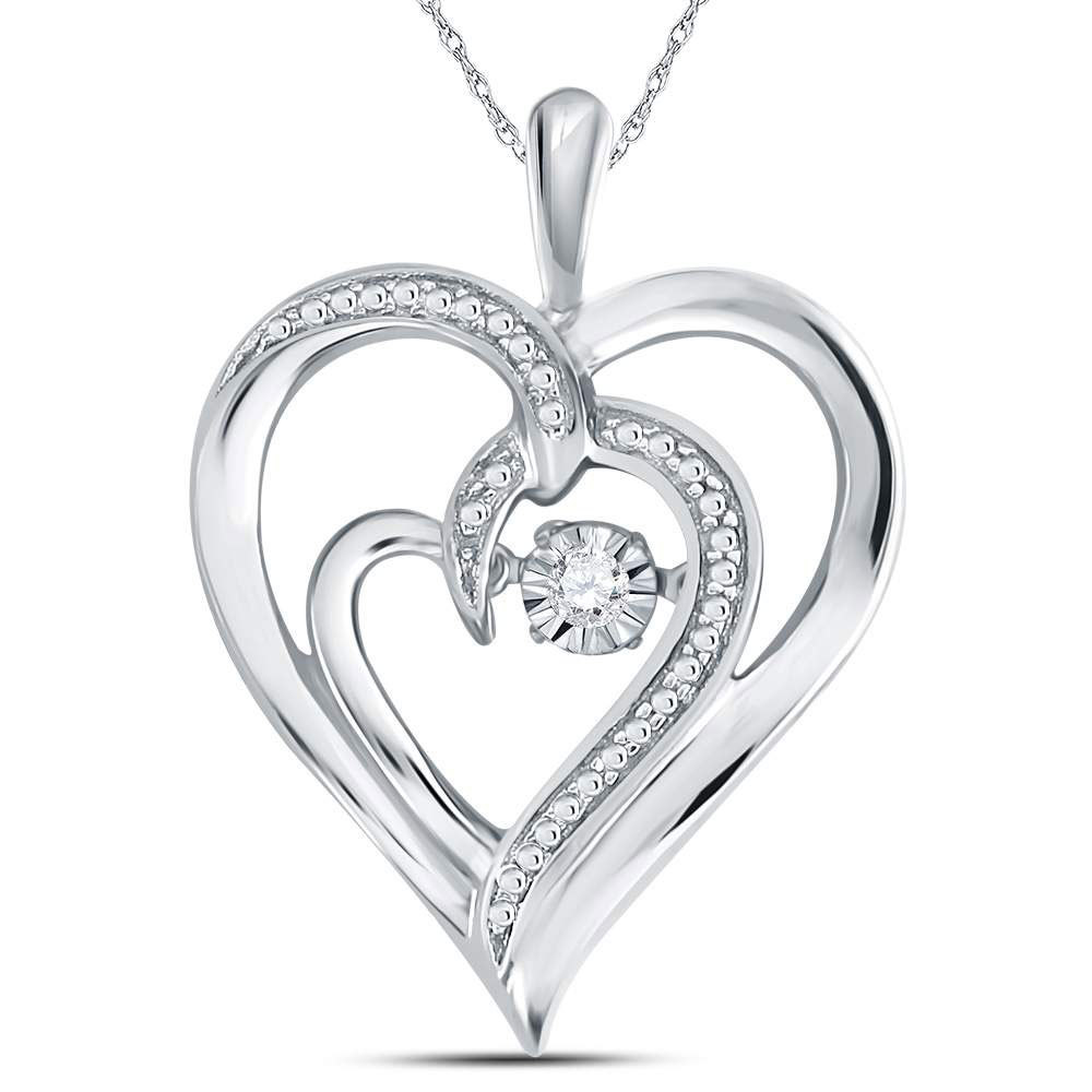 Sterling Silver Womens Round Diamond Heart Moving Twinkle Pendant .03 ...