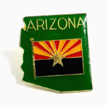 VTG Flag of Arizona State Map Shaped Enamel Lapel Pin Souvenir Green Red... - $9.99