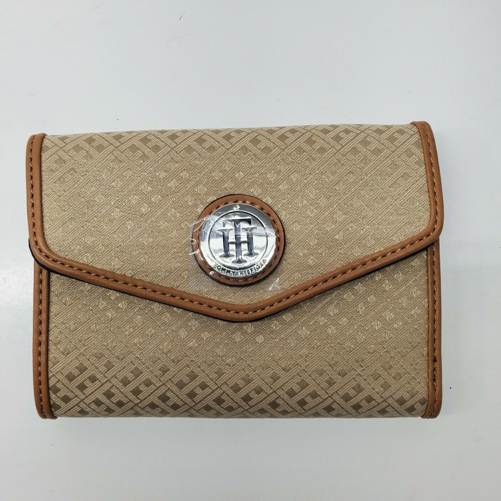 Tommy Hilfiger Brown Signature Wallet Small Trifold Womens Canvas