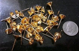 40 Gold plated post pierced earring findings 8mm cupped pad glue solder ... - $1.93