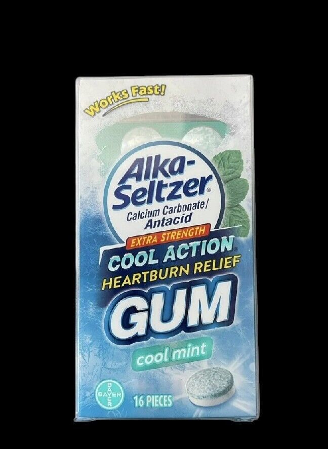 AlkaSeltzer Heartburn Relief Gum Extra Strength Cool Mint Action READ